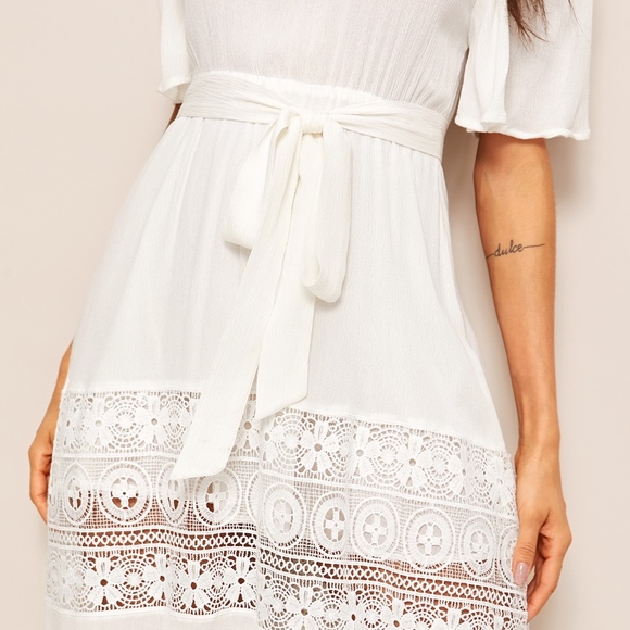 Off Shoulder Lace Detailed White Midi Dress - Picture 5 of 7